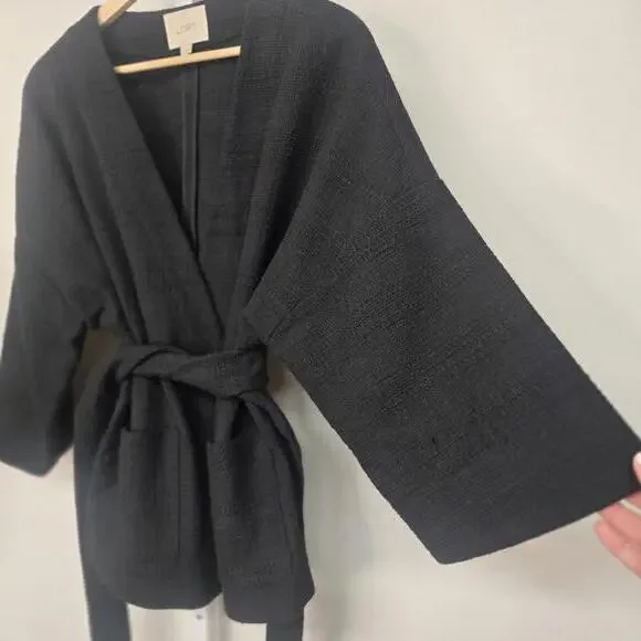 LOFT Women's Black Belted Kimono Jacket M/L - Picture 2 of 5